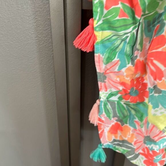 Cat & Jack bright floral peach orange green bathing suit cover up tassel top siz - Picture 3 of 5